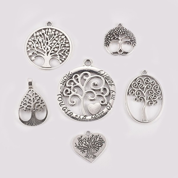 

PandaHall Tibetan Style Alloy Pendants, Mix Shapes with Tree of Life, Antique Silver, 23~47x21~42x1.5~8mm, Hole: 2~6mm, 6pcs/set Alloy Mixed...