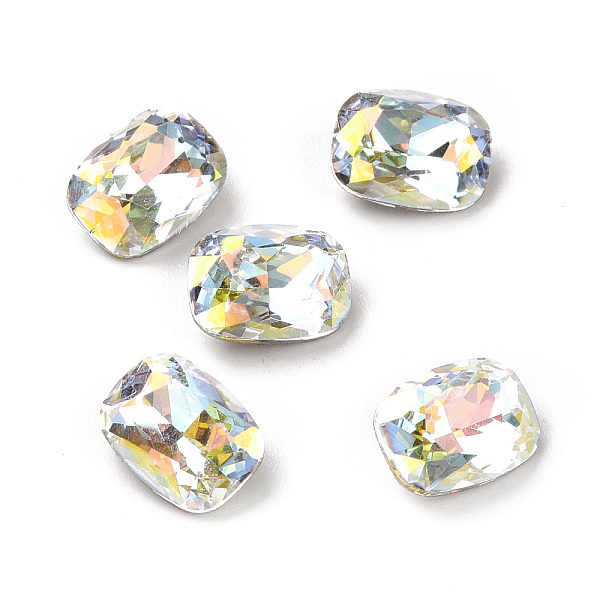 

PandaHall Light AB Style K9 Glass Cabochons, Pointed Back & Back Plated, Faceted, Rectangle Octagon, Light Crystal AB, 8x6x3mm Glass..., Clear
