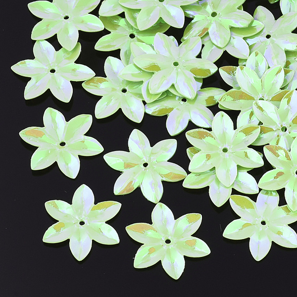 

PandaHall Ornament Accessories, PVC Plastic Paillette/Sequins Beads, Flower, Pale Green, 13~13.5x12x0.4mm, Hole: 1.4mm, about 9000pcs/500g...