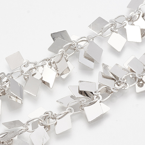 

PandaHall Handmade Brass Beaded Chains, Soldered, with Spool, Rhombus, Nickel Free, Real Platinum Plated, 5x3.6x0.4mm, about 32.8 Feet...