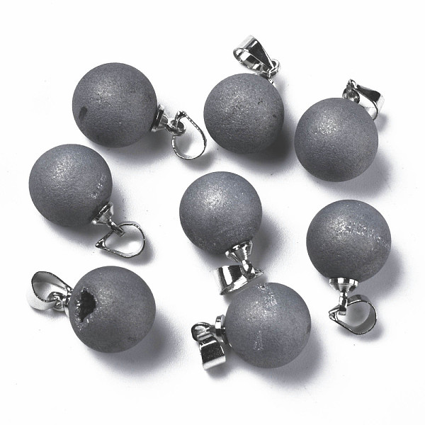 

PandaHall Natural Agate Charms, with Platinum Brass Findings, Rack Plating, Round, Gray, 15x11x10.5mm, Hole: 4x5mm Natural Agate Round Gray