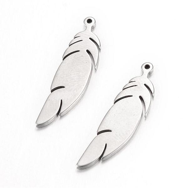 

PandaHall 304 Stainless Steel Pendants, Feather, Stainless Steel Color, 24x6x1mm, Hole: 1.5mm 304 Stainless Steel Feather