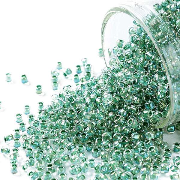 

PandaHall TOHO Round Seed Beads, Japanese Seed Beads, (699) Inside Color AB Crystal/Shamrock Lined, 11/0, 2.2mm, Hole: 0.8mm, about...