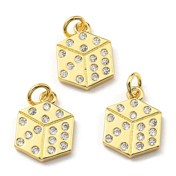 

PandaHall Brass with Cubic Zirconia Pendants, Long-Lasting Plated, Lead Free & Cadmium Free, Dice, Real 18K Gold Plated, 14.5x10.5x1.8mm..., Clear