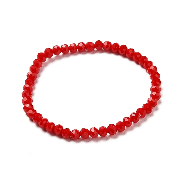 

PandaHall Faceted Glass Rondelle Beads Stretch Bracelet for Kid, Opaque Solid Color Glass Bracelet, FireBrick, 4x3.5mm, Inner Diameter..., Red