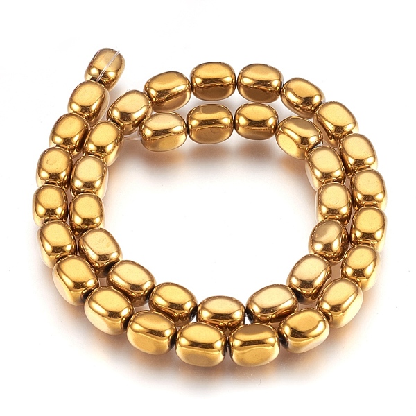 

PandaHall Electroplate Non-magnetic Synthetic Hematite Bead Strands, Polished, Cuboid, Golden Plated, 10~10.5x7~8mm, Hole: 1mm, about...