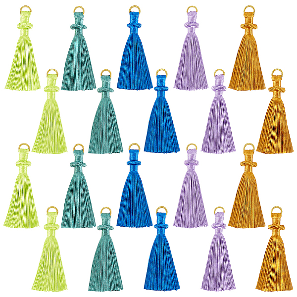 PandaHall Olycraft 20Pcs 5 Colors Polyester Tassel Pendant, with Iron Ring, Mixed Color, 75~78x25mm, Hole: 7x4mm, 4pcs/color Polyester...