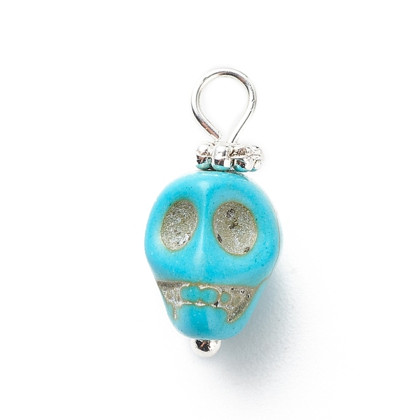 

PandaHall Synthetic Turquoise Pendants, with Silver Tone Brass Findings, Halloween Skull Charm, Dyed, Turquoise, 17x8x9mm, Hole: 2.6mm..., Green