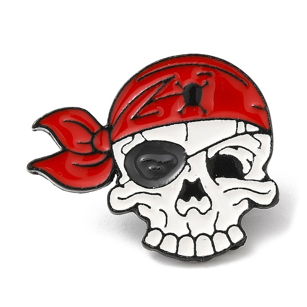 

PandaHall Halloween Theme Enamel Pins, Black Zinc Alloy Brooches for Backpack Clothes, Skull Pirate, 27x32x1.5mm Alloy+Enamel Skull Red