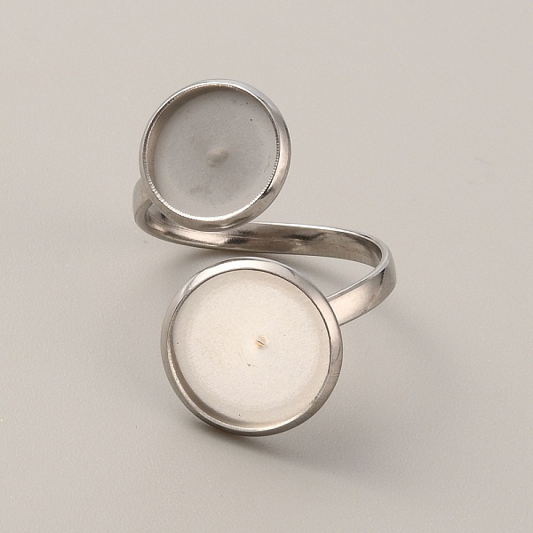 

PandaHall 304 Stainless Steel Cuff Ring Findings, Pad Ring Settings, with Double 316 Surgical Stainless Steel Cabochon Settings, Flat Round...