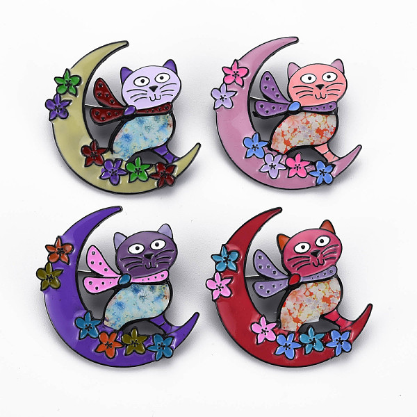 

PandaHall Moon & Cat Enamel Pin, Alloy Brooch with Stickers for Backpack Clothes, Electrophoresis Black, Nickel Free & Lead Free, Mixed..., Multicolor