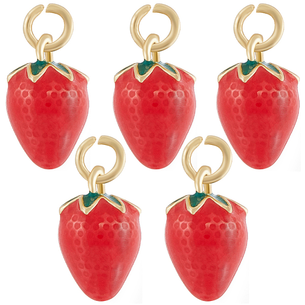 

PandaHall CREATCABIN 5Pcs Brass Enamel Charms, Long-Lasting Plated, with Jump Ring, Strawberry Shape, Real 18K Gold Plated, Red...
