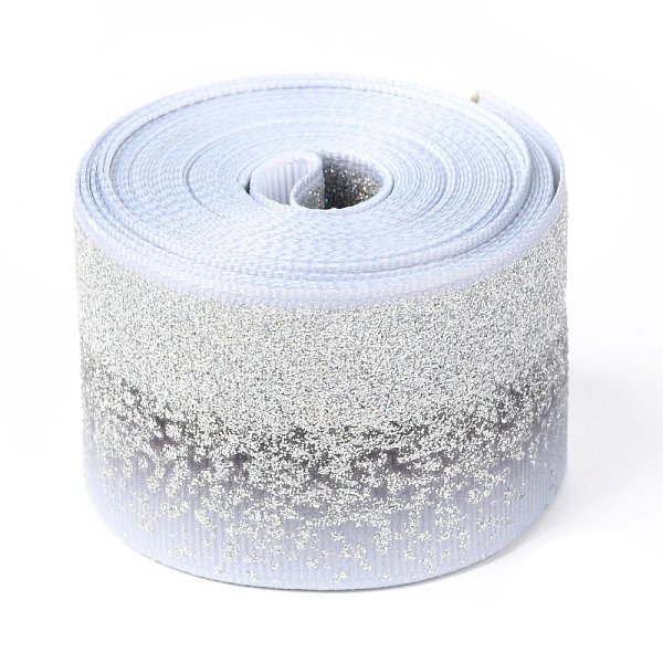 

PandaHall Gradient Polyester Ribbon, Single Face Printed Grosgrain Ribbon, with Glitter Powders, for Crafts Gift Wrapping, Party Decoration..., Gray