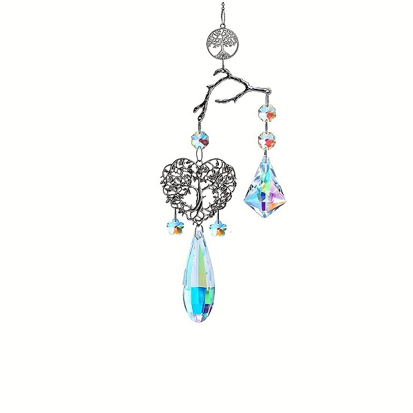 

PandaHall Glass Teardrop Pendant Decorations, Alloy Heart with Tree of Life Hanging Suncatchers, for Home, Car Interior Ornaments, Clear AB..., White