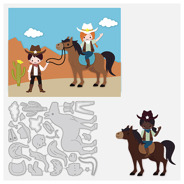 PandaHall BENECREAT 13.2x11cm Cowboy Metal Cutting Dies, Horse Hat Saddle Jacket Die Cuts Embossing Stencil for Card Making Scrapbooking...