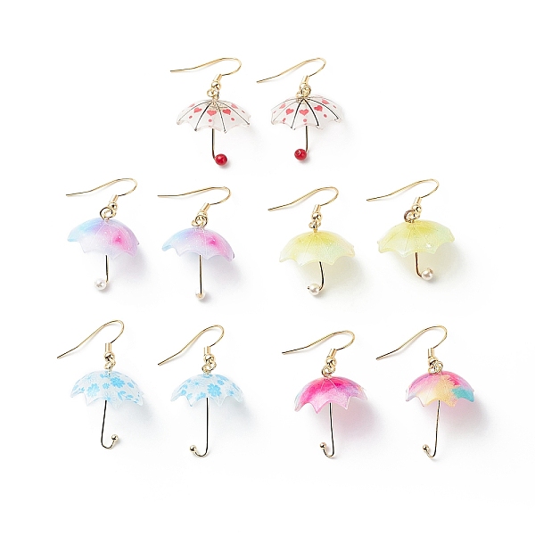 

PandaHall 5 Pairs 5 Color Acrylic Umbrella with ABS Plastic Beaded Dangle Earrings, 304 Stainless Steel Jewelry for Women, Mixed Color, 37mm..., Multicolor
