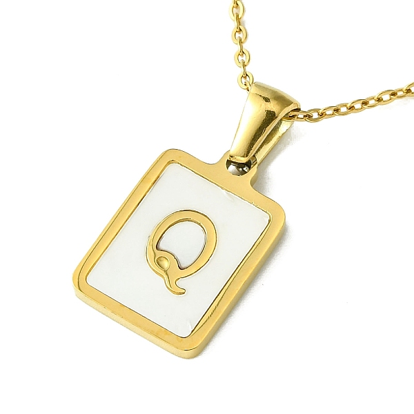 

PandaHall Ion Plating(IP) Rectangle with Initial Letter 304 Stainless Steel Pendant Necklace, white Shell, Real 18K Gold Plated, Letter Q...
