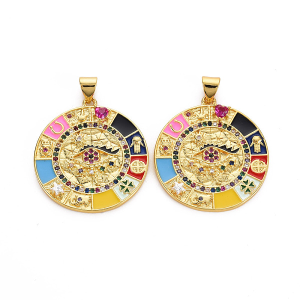 

PandaHall Brass Micro Pave Cubic Zirconia Pendants, with Enamel, Cadmium Free & Nickel Free & Lead Free, Real 16K Gold Plated, Flat Round..., Multicolor