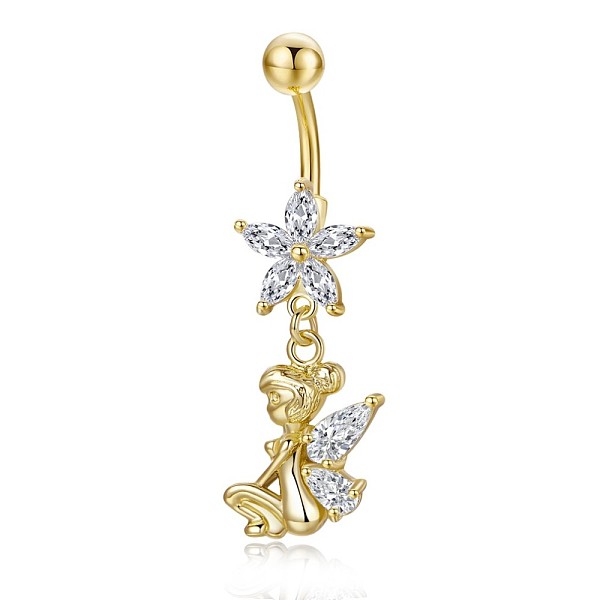 

PandaHall Piercing Jewelry, Brass Cubic Zirciona Navel Ring, Belly Rings, with 304 Stainless Steel Bar, Lead Free & Cadmium Free, Heart and..., Clear