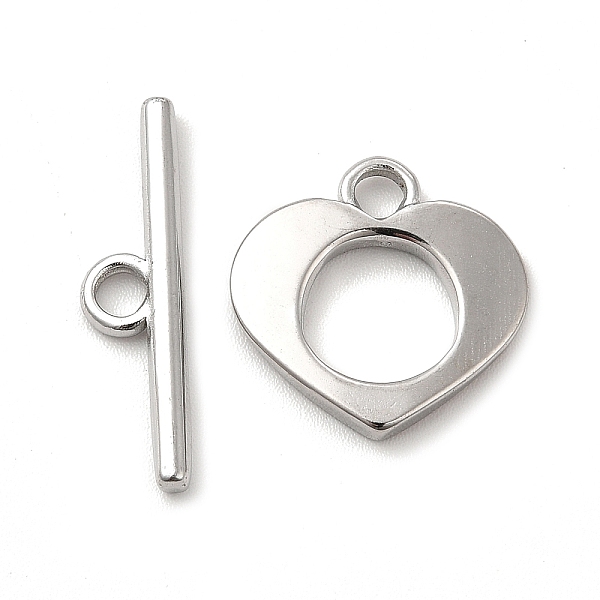 

PandaHall 304 Stainless Steel Toggle Clasps, Heart, Stainless Steel Color, Heart: 16x16x2mm, Hole: 2.5mm, 8mm inner diameter, Bar...
