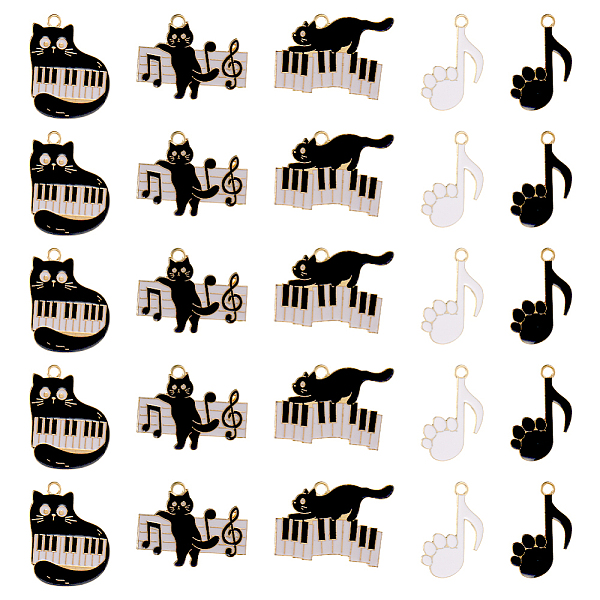 

PandaHall SUNNYCLUE 30Pcs 5 Styles Music Theme Charm, Alloy Enamel Pendants, Cat with Piano & Music Scores, Golden, Mixed Color..., Multicolor
