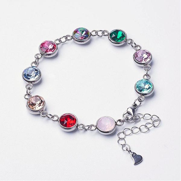 

PandaHall 304 Stainless Steel Glass Link Bracelets, with Lobster Claw Clasps, Colorful, 7-1/2 inch(190mm) Glass