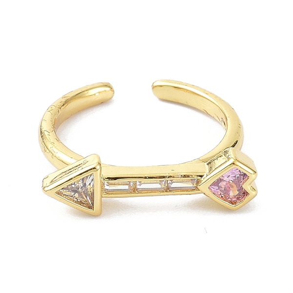 

PandaHall Heart Arrow Real 18K Gold Plated Cuff Rings for Girl Women Gift, Brass Micro Pave Cubic Zirconia Open Rings, Pink, US Size 7 3/4...