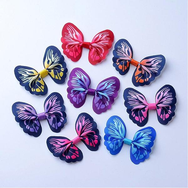 PandaHall Handmade Woven Costume Accessories, Ribbon Bowknot, Butterfly, Mixed Color, 51x64x10mm Polyester Bowknot Multicolor