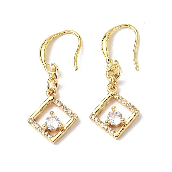 

PandaHall Clear Cubic Zirconia Rhombus Dangle Earrings, Rack Plating Brass Jewelry for Women, Golden, 35mm, Pin: 0.9mm Cubic Zirconia