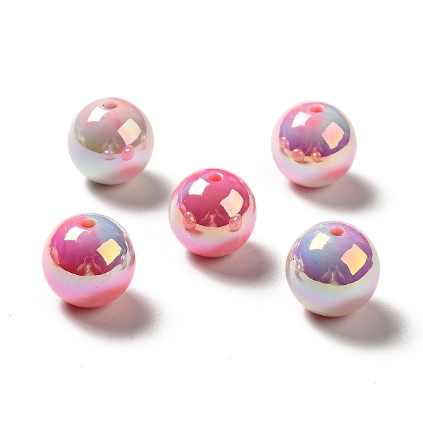 

PandaHall UV Plating Opaque Rainbow Iridescent Acrylic Beads, Round, Misty Rose, 16.5~17.5x17~18mm, Hole: 2.7mm Acrylic Round