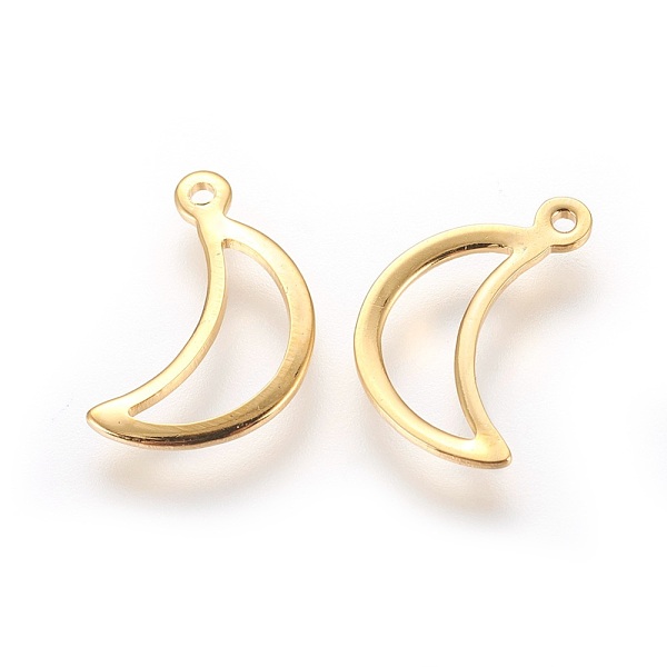 

PandaHall 304 Stainless Steel Charms, Moon, Golden, 15x9x1mm, Hole: 1mm 304 Stainless Steel Moon