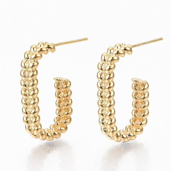 

PandaHall Brass Half Hoop Earrings, Stud Earring, Oval, Nickel Free, Real 18K Gold Plated, 22x25.5mm, Pin: 0.7mm Brass Oval