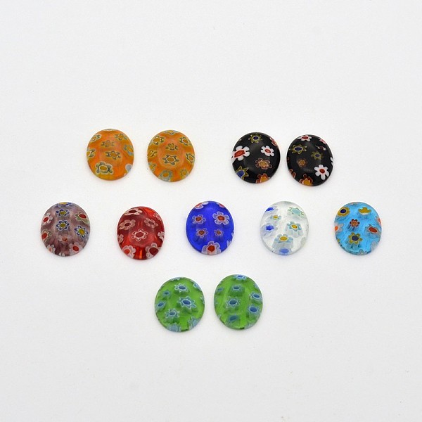 

PandaHall Oval Lampwork Cabochons, Mixed Color, 12x10x3mm Lampwork Oval Multicolor