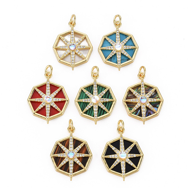 

PandaHall Brass Micro Pave Clear Cubic Zirconia Pendants, with Glass, Shell & Synthetic Stone & Acrylic and Jump Ring, Real 16K Gold Plated..., Multicolor