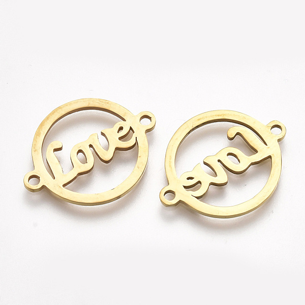 

PandaHall 201 Stainless Steel Links connectors, Laser Cut Links, Flat Round with Word Love, Golden, 15x19.5x1mm, Hole: 1.5mm 201 Stainless...
