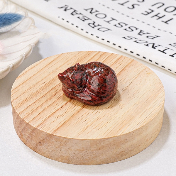 

PandaHall Natural Red Sesame Jasper Display Decorations, Reiki Energy Stone Figurine, Sleeping Cat, 33.5x39x23.5mm Sesame Jasper Cat Shape