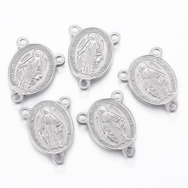 

PandaHall 304 Stainless Steel Chandelier Component Links, 3 Loop Connectors, Rosary Center Pieces, Oval with Virgin Mary, Stainless Steel...