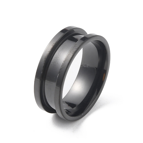 

PandaHall Titanium Steel Grooved Finger Ring, Electrophoresis Black, Inner Diameter: 18.8mm Titanium Steel