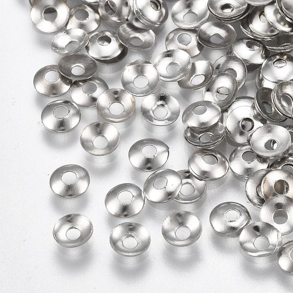 

PandaHall Iron Bead Caps, Nickel Free, Apetalous, Platinum, 4x1mm, Hole: 1.4mm Iron