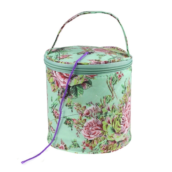 PandaHall Rose Pattern Oxford Zipper Knitting Bucket Bag, Yarn Storage Organizer, Crochet Hooks & Knitting Needles Bag, Column, 14x14.5cm...