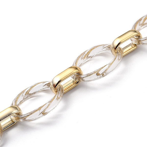 

PandaHall Handmade Metal Enlaced Plating Acrylic Cable Chains, with CCB Plastic Quick Link Connectors, Gold, 19~31.5x12~21x4.5~5mm, about...