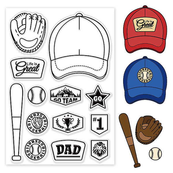 

PandaHall GLOBLELAND Baseball Cap Clear Stamps Baseball Sport Silicone Clear Stamp Seals for Cards Making DIY Scrapbooking Photo Journal...