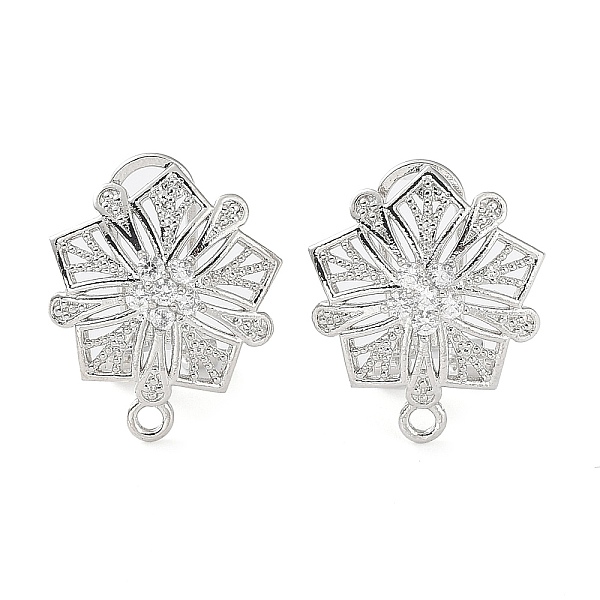 

PandaHall Hollow Flower Brass Micro Pave Cubic Zirconia Stud Earrings Finding, with Horizontal Loops, Cadmium Free & Lead Free, Platinum..., Clear