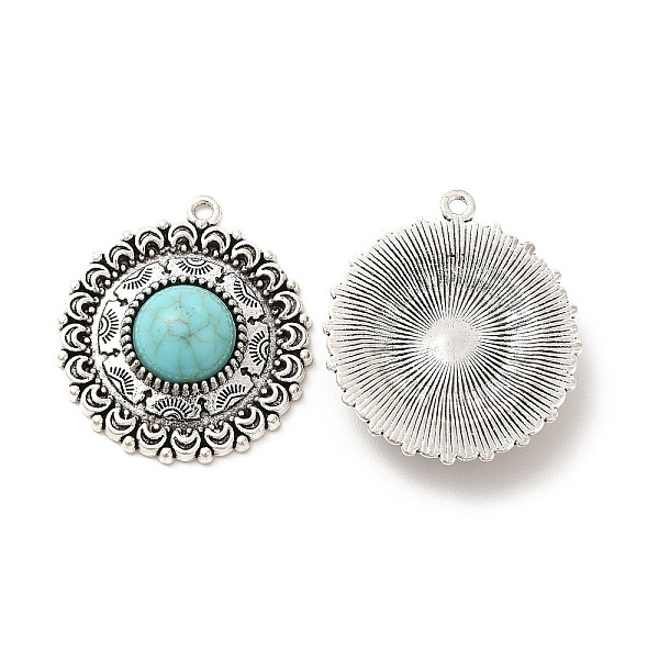 

PandaHall Retro Alloy Pendants, with Synthetic Turquoise, Flat Round Charms, Antique Silver, 33.5x30x8mm, Hole: 1.8mm Synthetic Turquoise...
