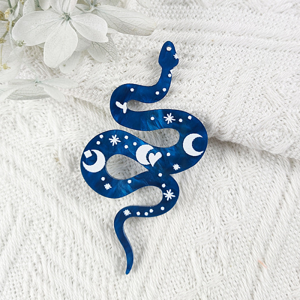 

PandaHall Printed Acrylic Big Pendants, Snake with Moon Pattern Charm, Marine Blue, 69x37mm Acrylic Snake
