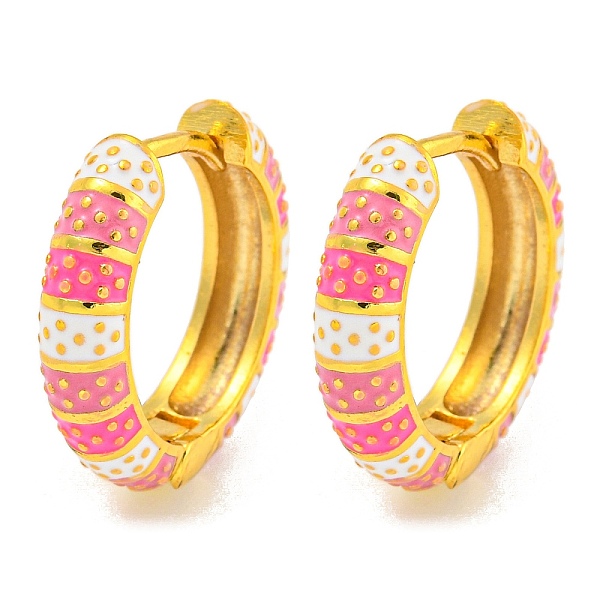 

PandaHall Rack Plating Brass Hoop Earring, with Stripe Enamel, Cadmium Free & Lead Free, Long-Lasting Plated, Real 18K Gold Plated, Hot Pink...
