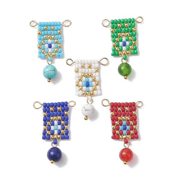 

PandaHall MIYUKI Rocailles Seed Loom Pattern, with Natural & Synthetic Mixed Gemstone, Rectangle Links Connectors, Mixed Color..., Multicolor