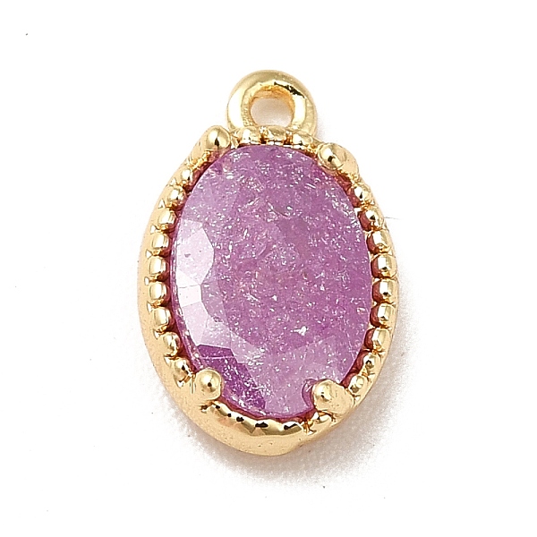 

PandaHall Glass Charms, with Real 18K Gold Plated Brass Findings, Faceted Oval, Old Rose, 10x6x3mm, Hole: 0.9mm Brass+Glass Oval