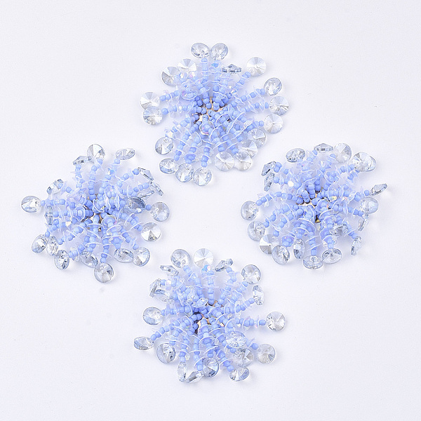 

PandaHall Glass Cabochons, Cluster Beads, with Paillette, Seed Beads and Light Gold Plated Iron Sieve Findings, Cornflower Blue, 43~50mm...