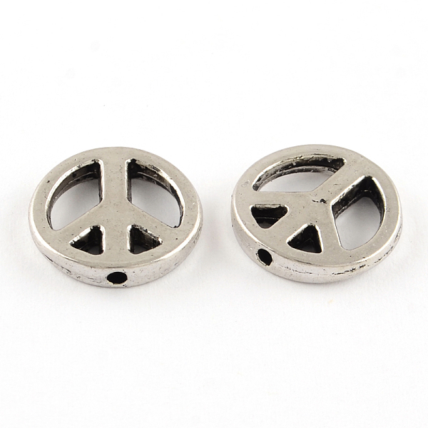 

PandaHall Tibetan Style Alloy Beads, Cadmium Free & Lead Free, Peace Sign, Antique Silver, 13x2.5mm, Hole: 1mm, about 800pcs/1000g Alloy...